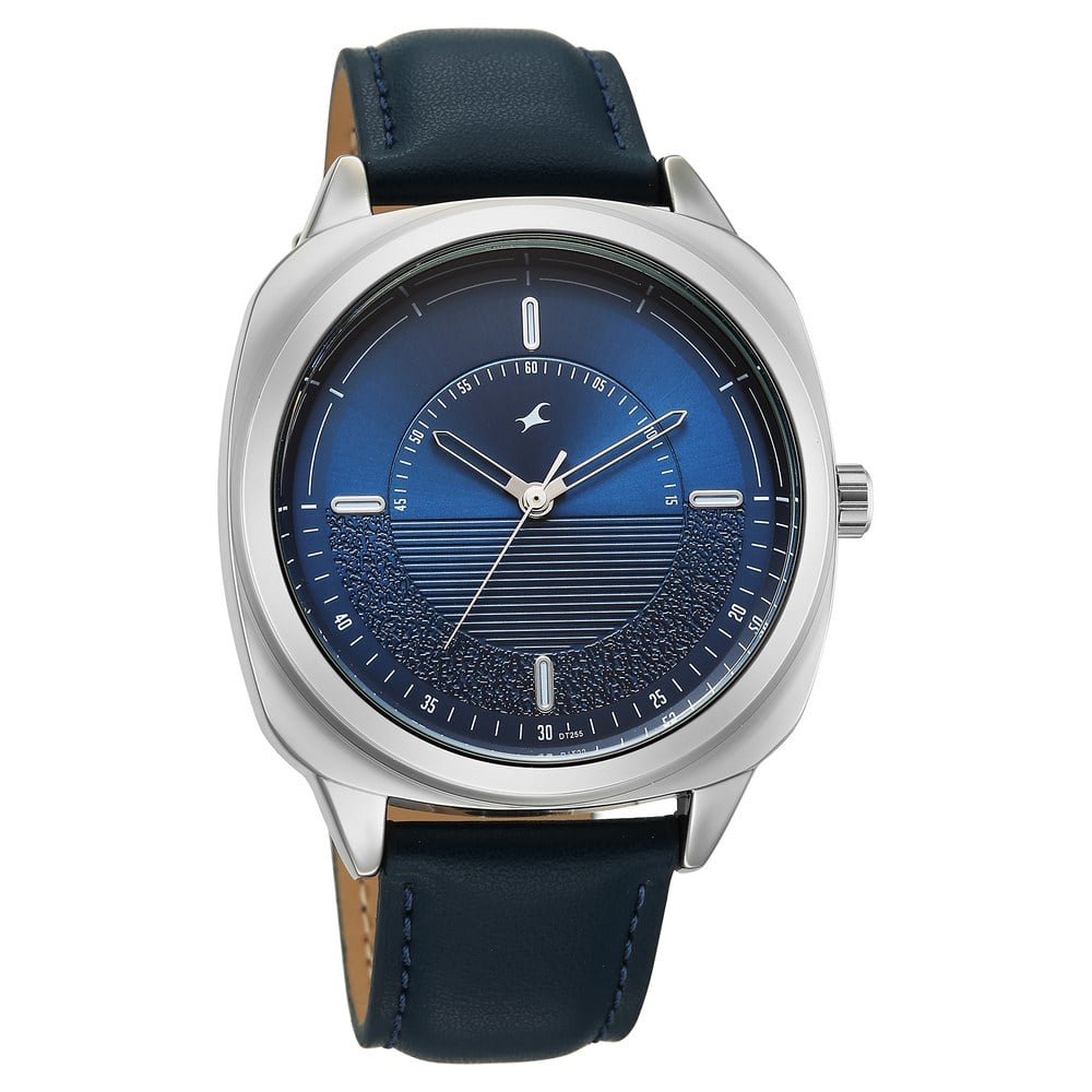 Fastrack Stunners Quartz Analog Blue Dial Grey Leather Strap Watch For Guys