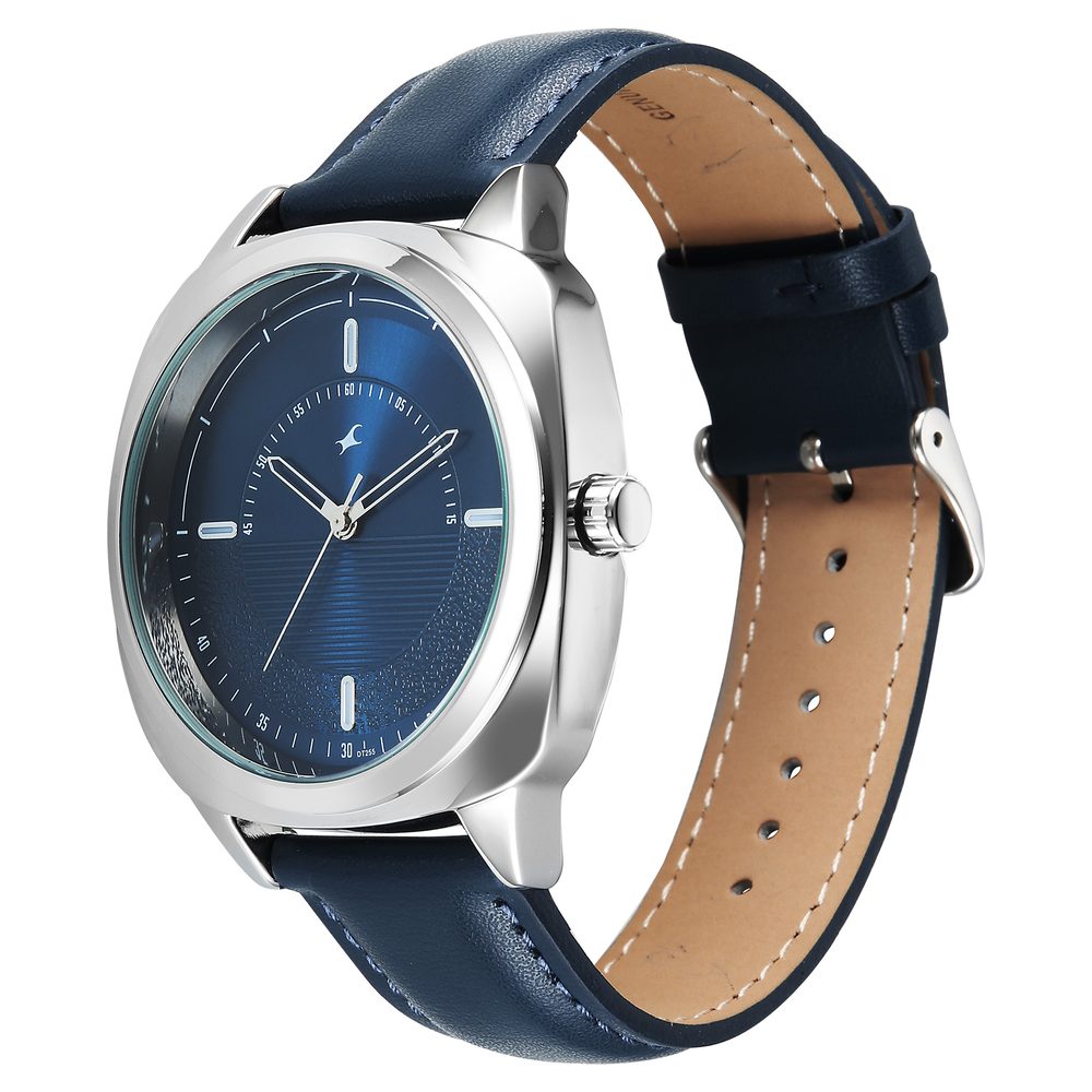 Fastrack Stunners Quartz Analog Blue Dial Grey Leather Strap Watch For Guys