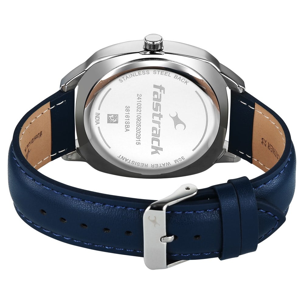 Fastrack Stunners Quartz Analog Blue Dial Grey Leather Strap Watch For Guys