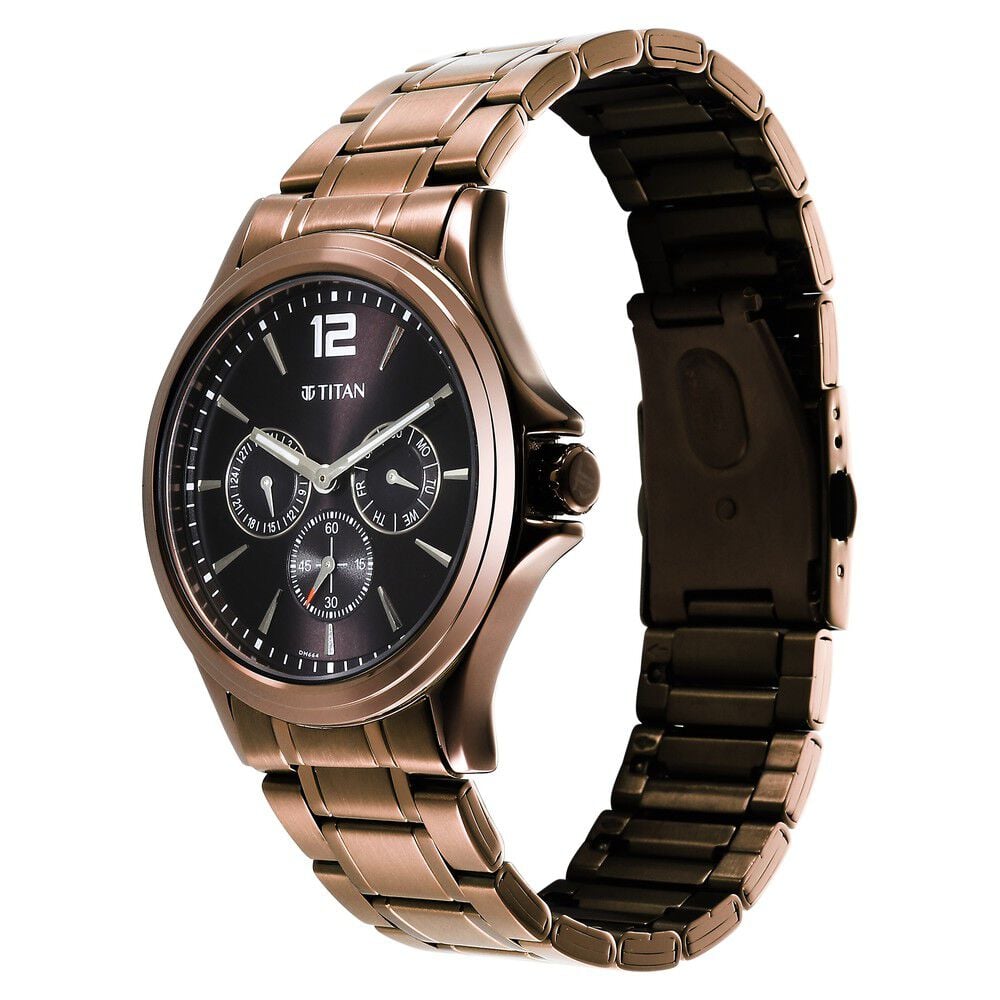 Titan Neo Splash Quartz Multifunction Brown Dial Stainless Steel Strap Watch for Men