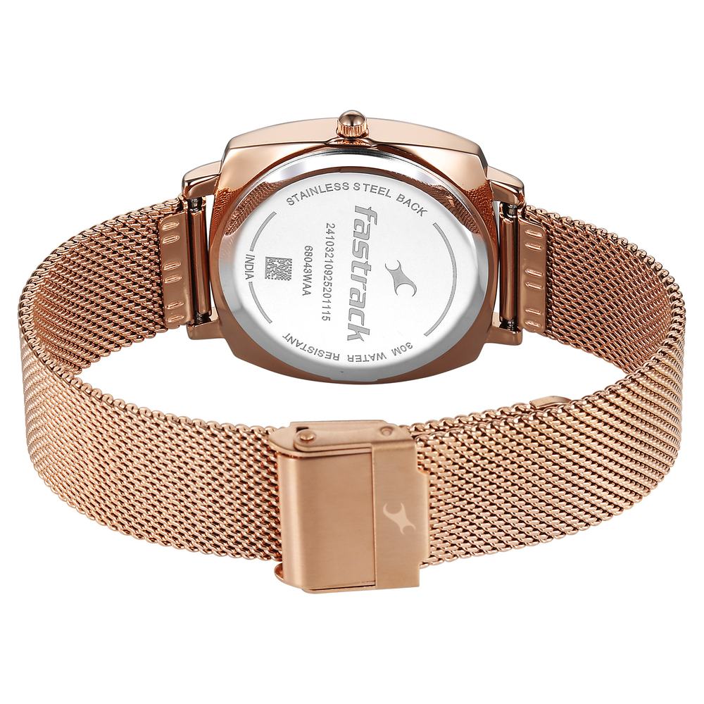 Fastrack Stunners Quartz Analog Green Dial Rose Gold Stainless Steel Strap Watch For Girls