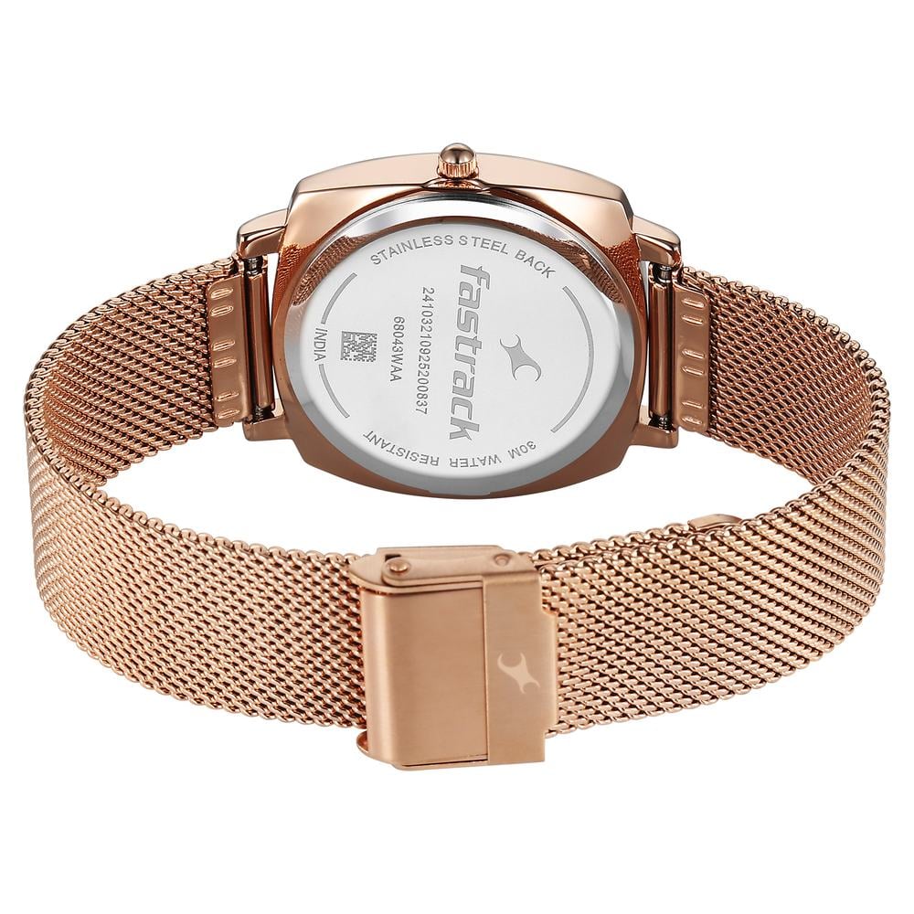 Fastrack Stunners Quartz Analog Purple Dial Rose Gold Stainless Steel Strap Watch For Girls