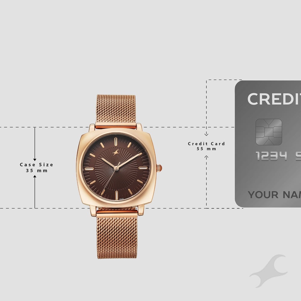 Fastrack Stunners Quartz Analog Brown Dial Rose Gold Stainless Steel Strap Watch For Girls