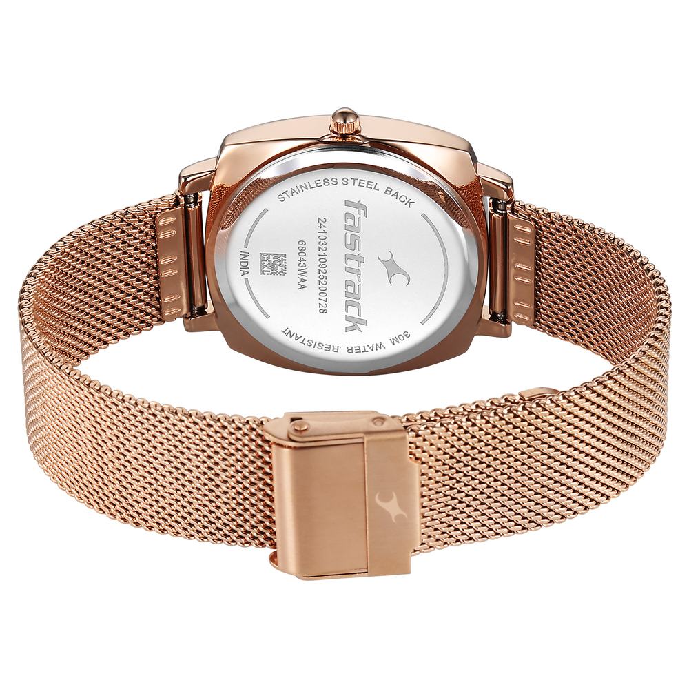 Fastrack Stunners Quartz Analog Brown Dial Rose Gold Stainless Steel Strap Watch For Girls