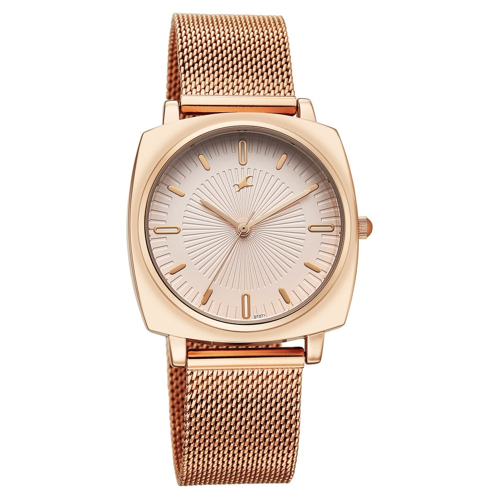Fastrack Stunners Quartz Analog Rose Gold Dial Rose Gold Stainless Steel Strap Watch For Girls