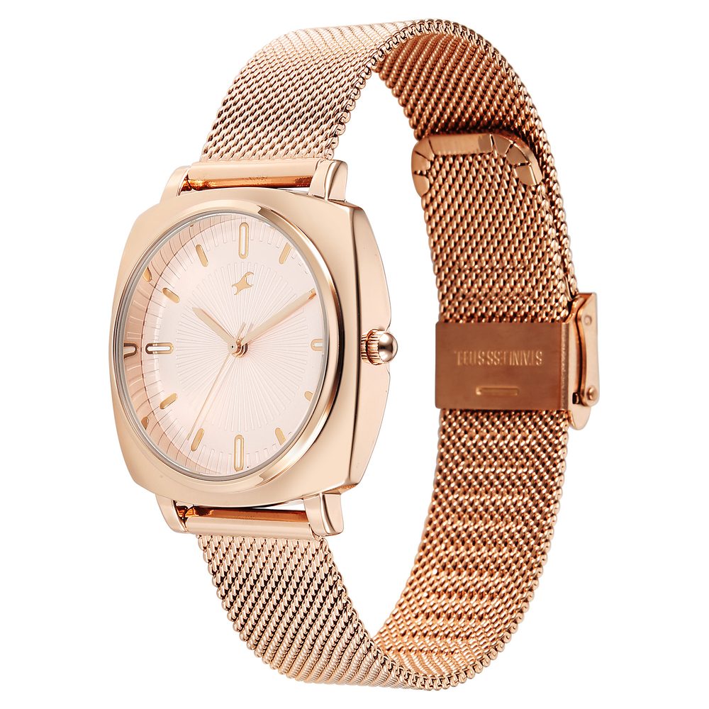 Fastrack Stunners Quartz Analog Rose Gold Dial Rose Gold Stainless Steel Strap Watch For Girls