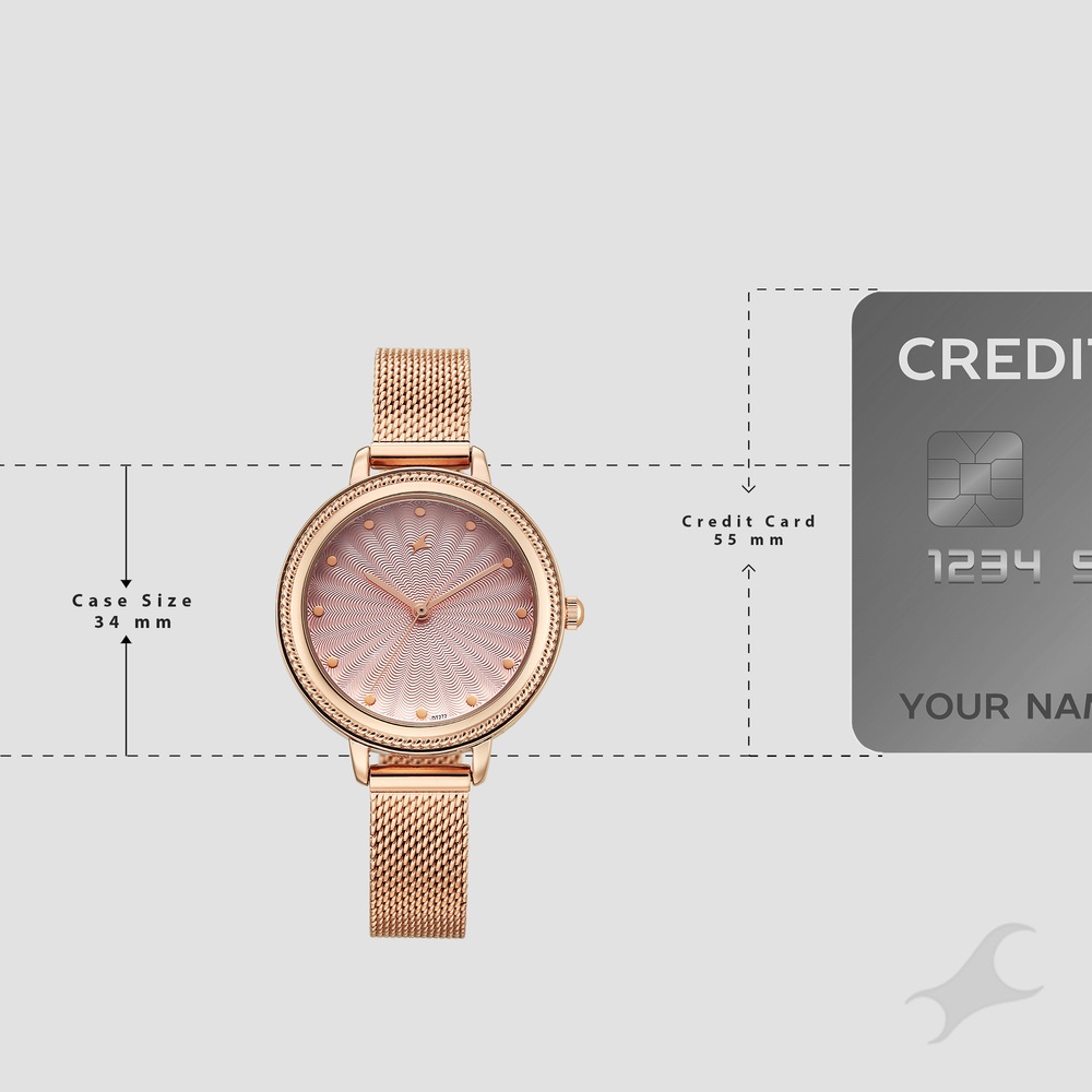 Fastrack Stunners Quartz Analog Pink Dial Rose Gold Stainless Steel Strap Watch For Girls