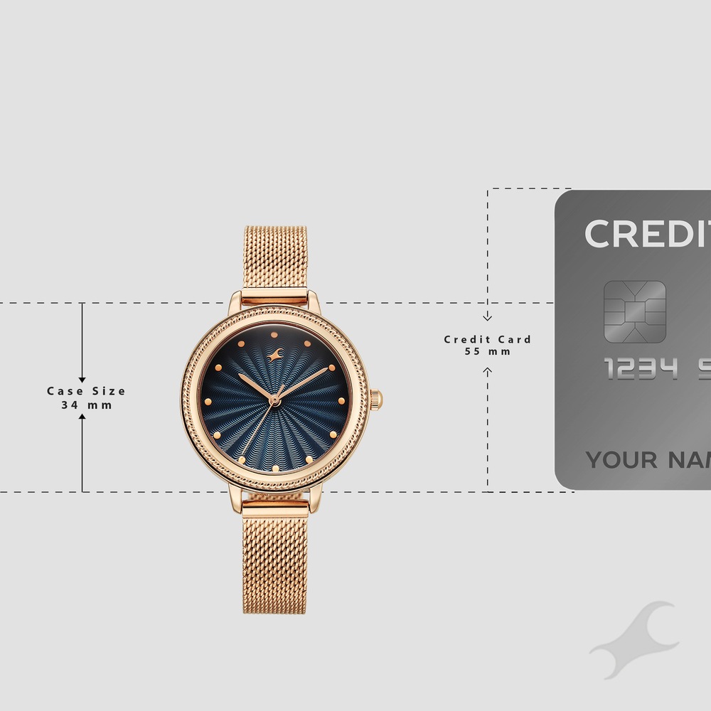 Fastrack Stunners Quartz Analog Blue Dial Rose Gold Stainless Steel Strap Watch For Girls