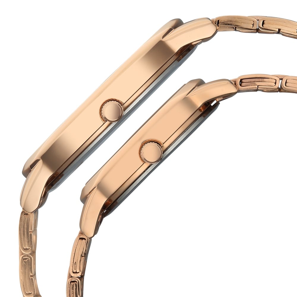 Titan Bandhan Eternal Pair Analog with Date and Silver Dial Rose Gold Stainless Steel Strap Watch for Couples