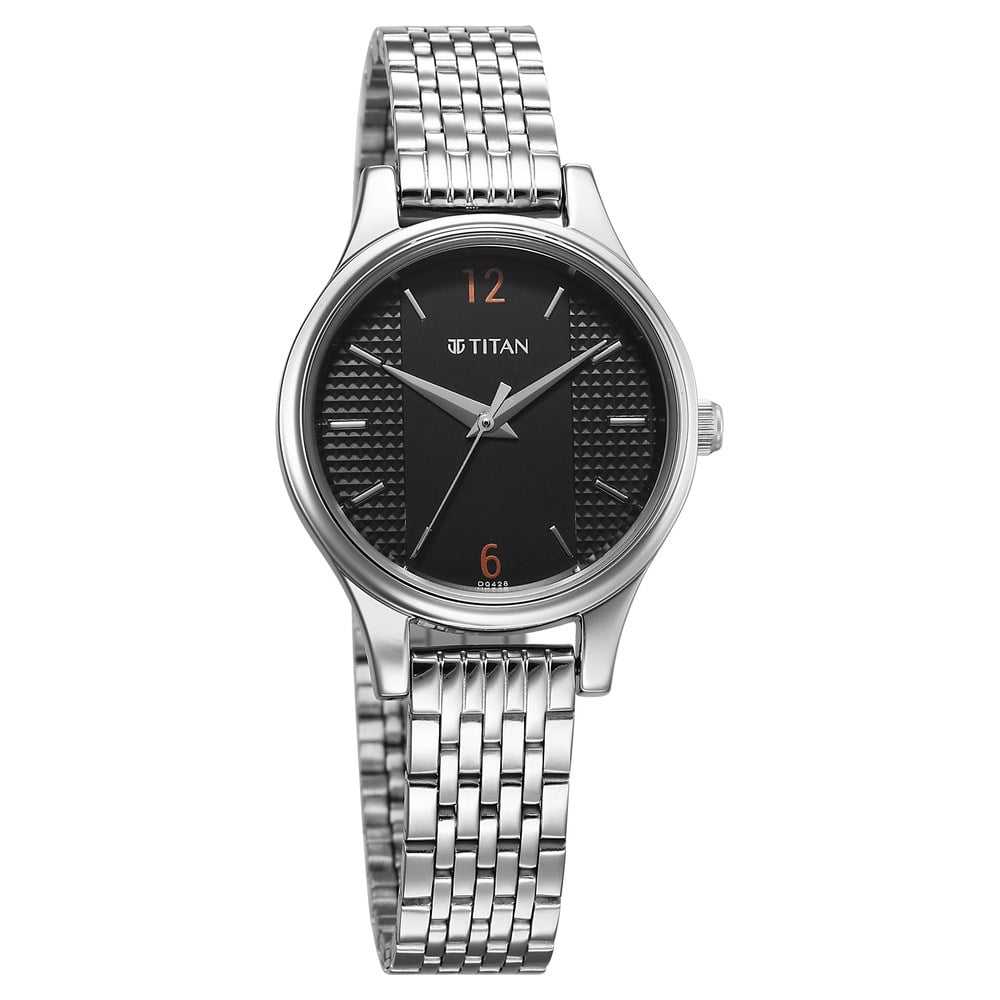Titan Karishma Quartz Analog Black Dial Silver Stainless Steel Strap Watch For Women