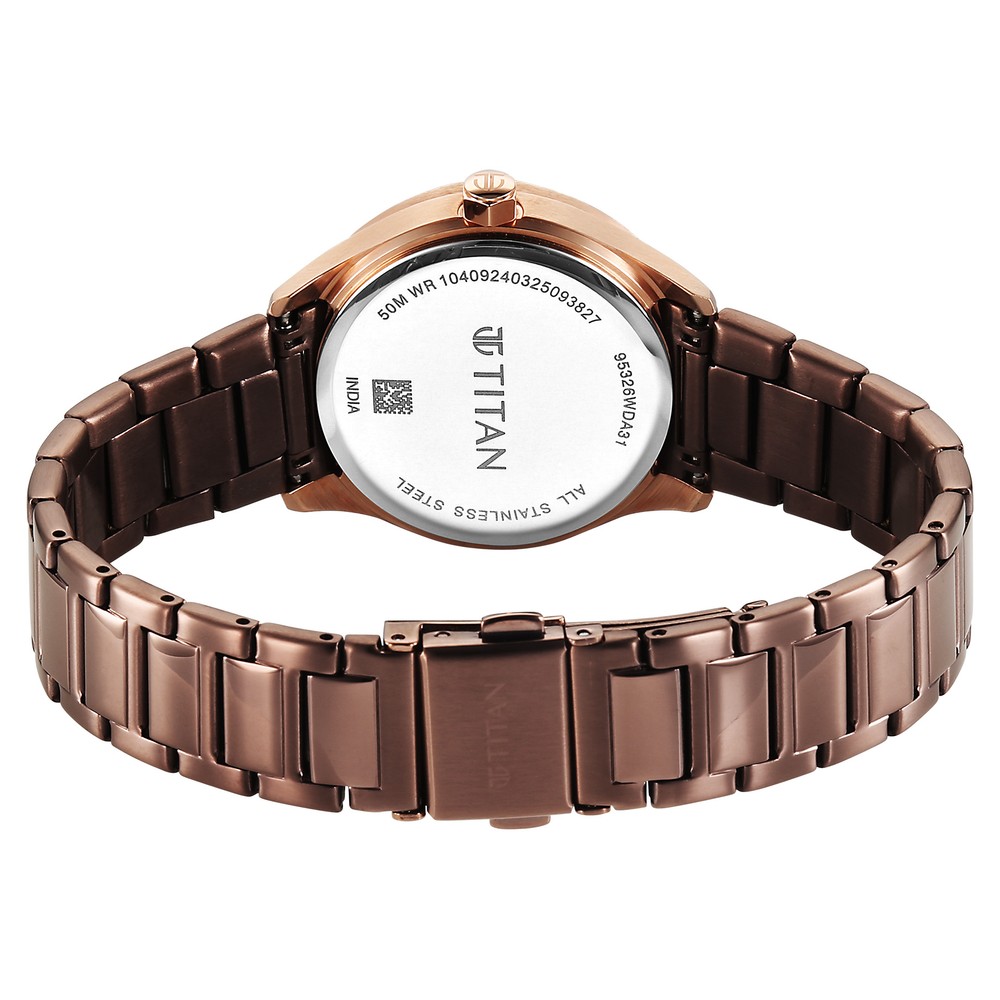 Titan Glamour Quartz Analog with Date Brown Dial Brown Stainless Steel Strap Watch For Women