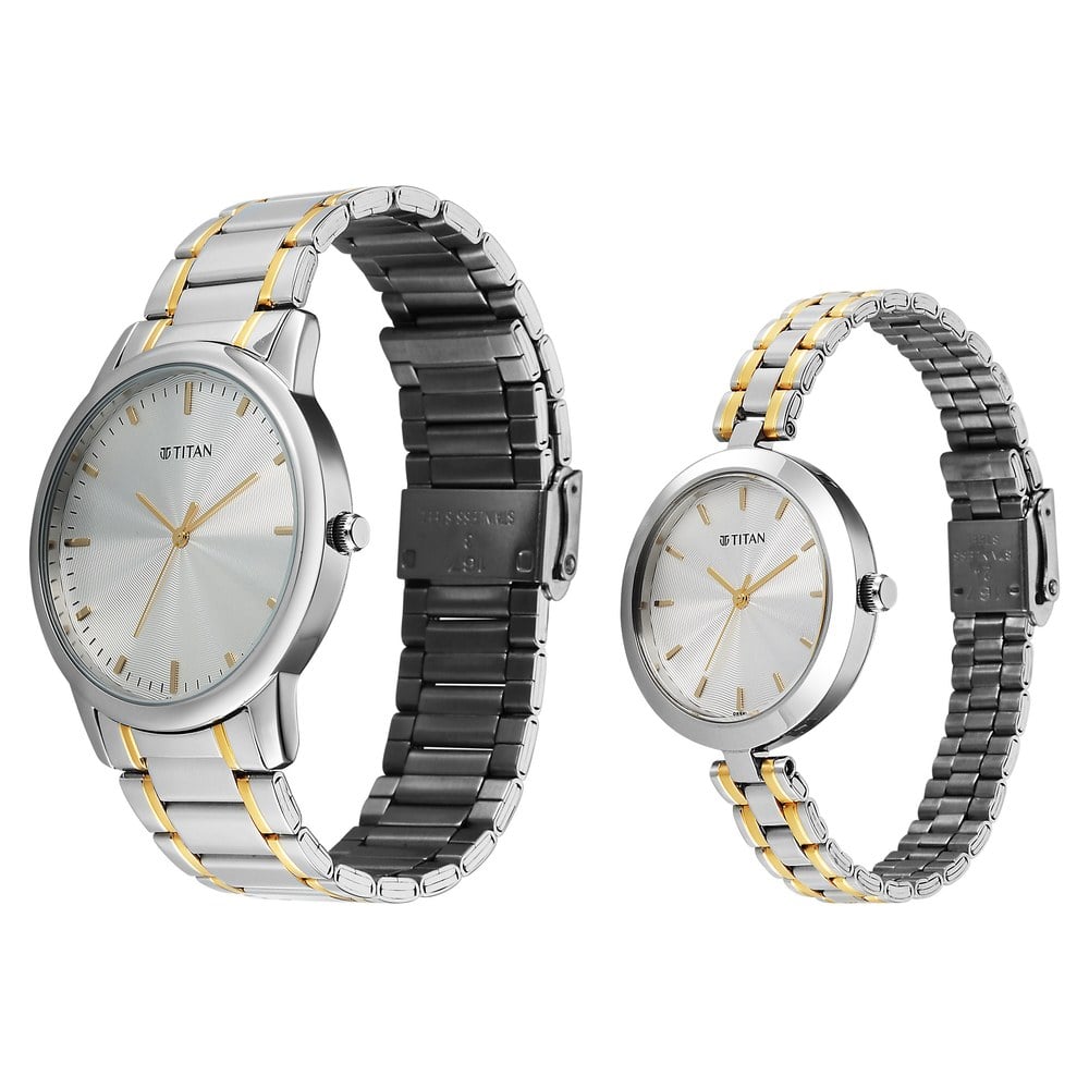 Titan Bandhan Eternal Pair Analog with Silver Dial Dual Tone Stainless Steel Strap Watch for Couples