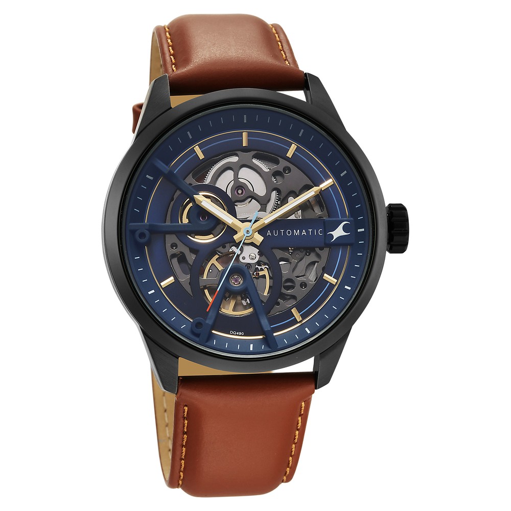 Fastrack Automatics Blue Dial Tan Leather Strap Automatic Watch ForGuys