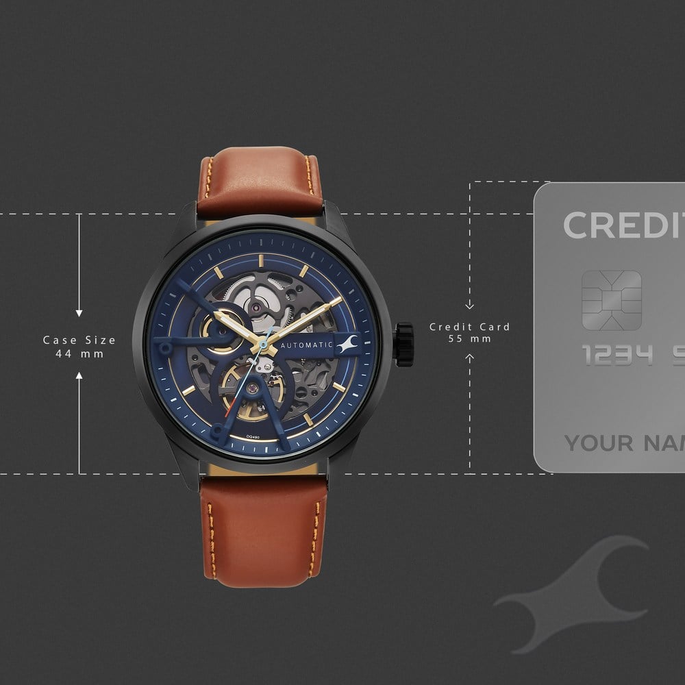 Fastrack Automatics Blue Dial Tan Leather Strap Automatic Watch ForGuys