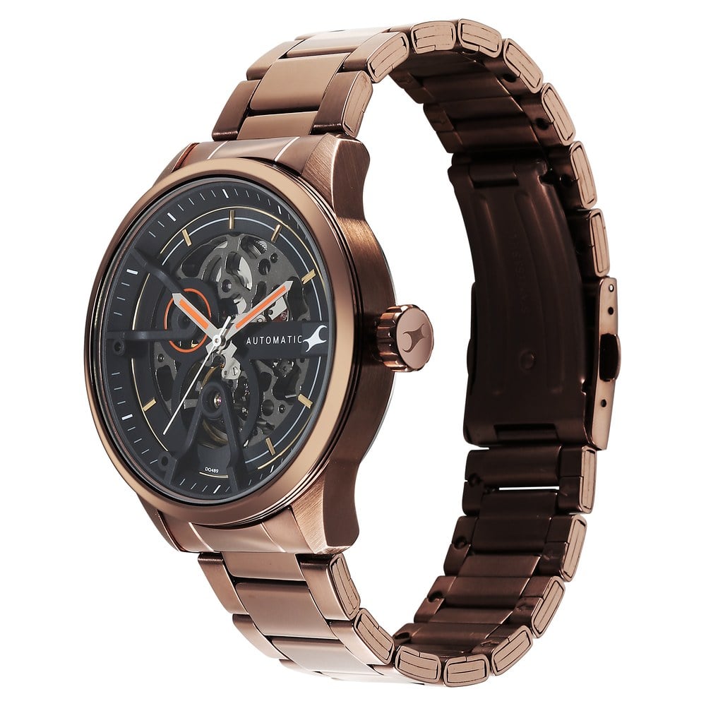 Fastrack Automatics Black Dial Brown Metal Strap Automatic Watch ForGuys