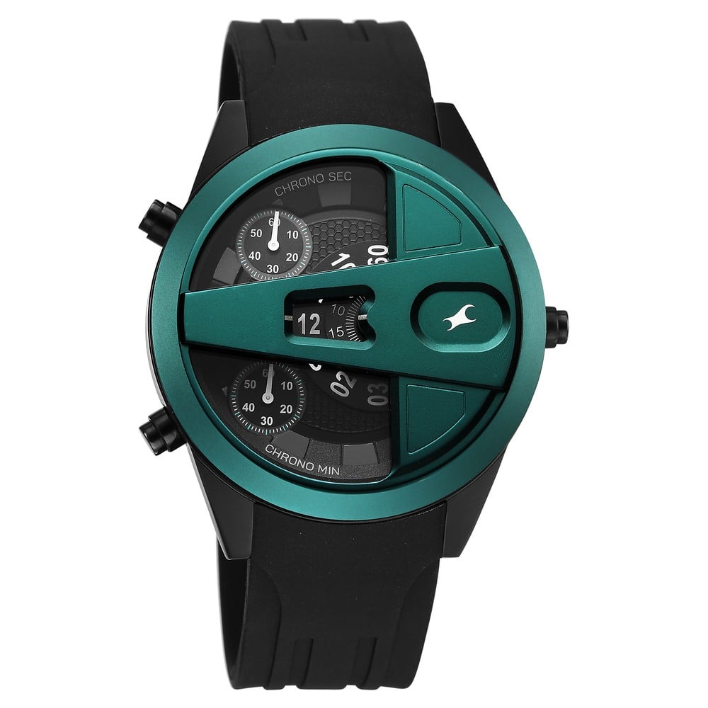 Fastrack Overdrive Chronograph Micromotor Black Dial Black Silicone Strap Watch For Guys