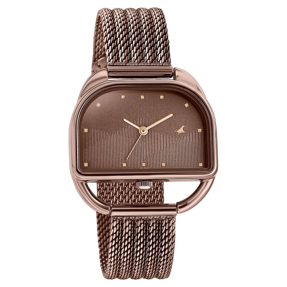 Fastrack Style Up Quartz Analog Brown Dial Brown Stainless Steel Strap Watch For Girls