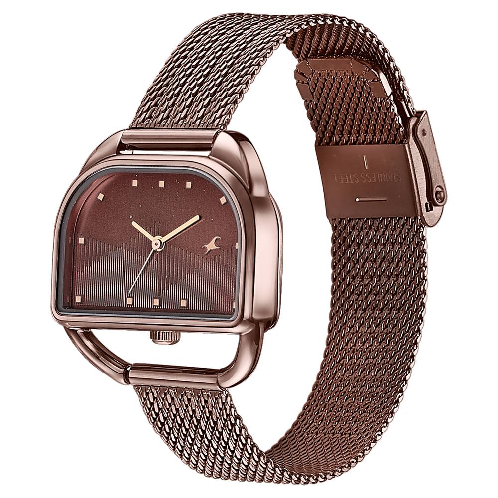 Fastrack Style Up Quartz Analog Brown Dial Brown Stainless Steel Strap Watch For Girls
