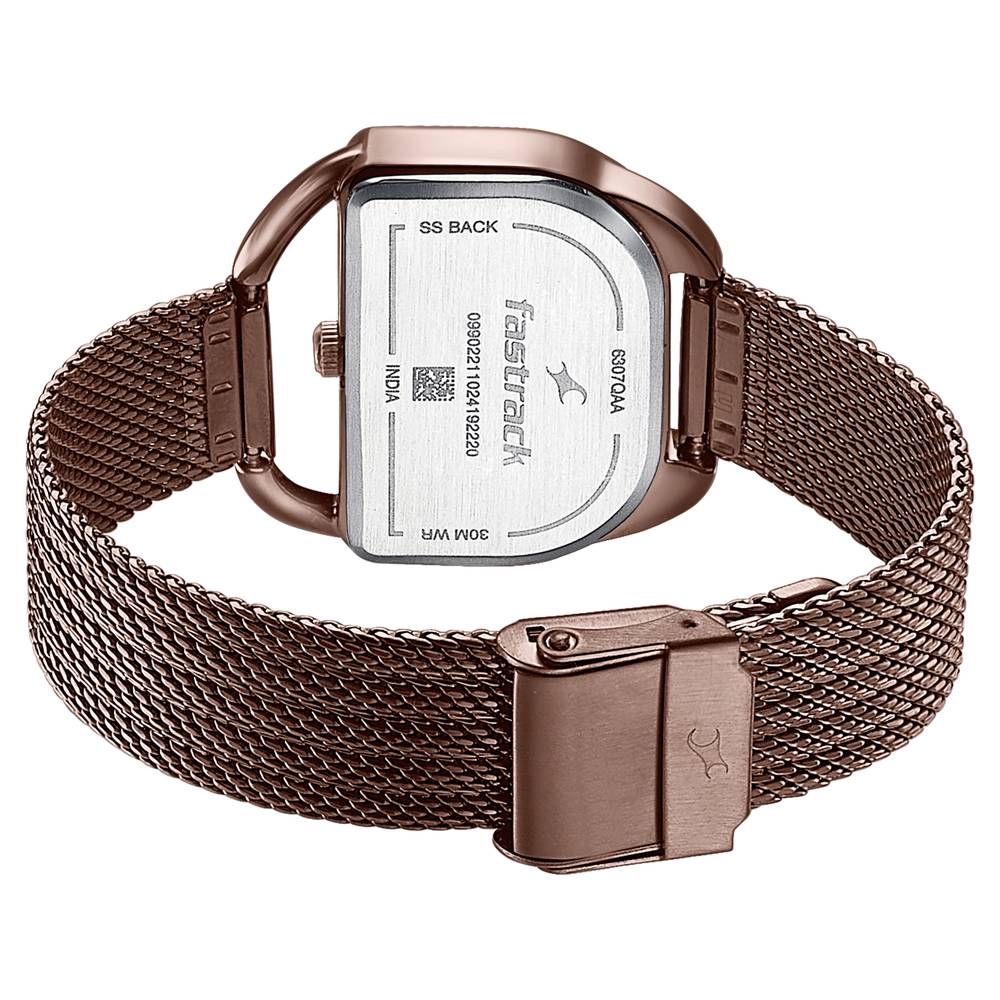 Fastrack Style Up Quartz Analog Brown Dial Brown Stainless Steel Strap Watch For Girls