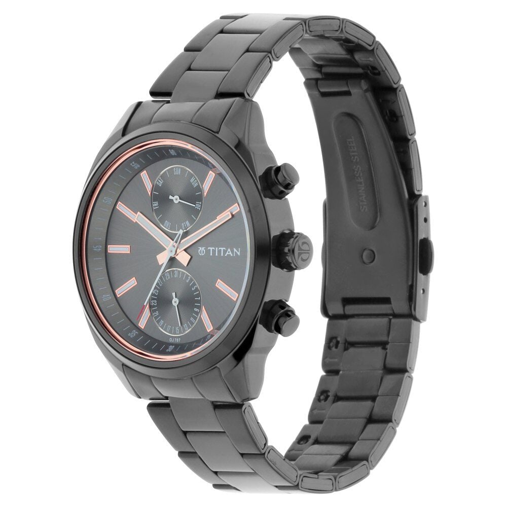 Titan Men's Metropolitan Luxe: Multifunction Mono black Dial with Two-Tone Stainless Steel Bracelet Watch