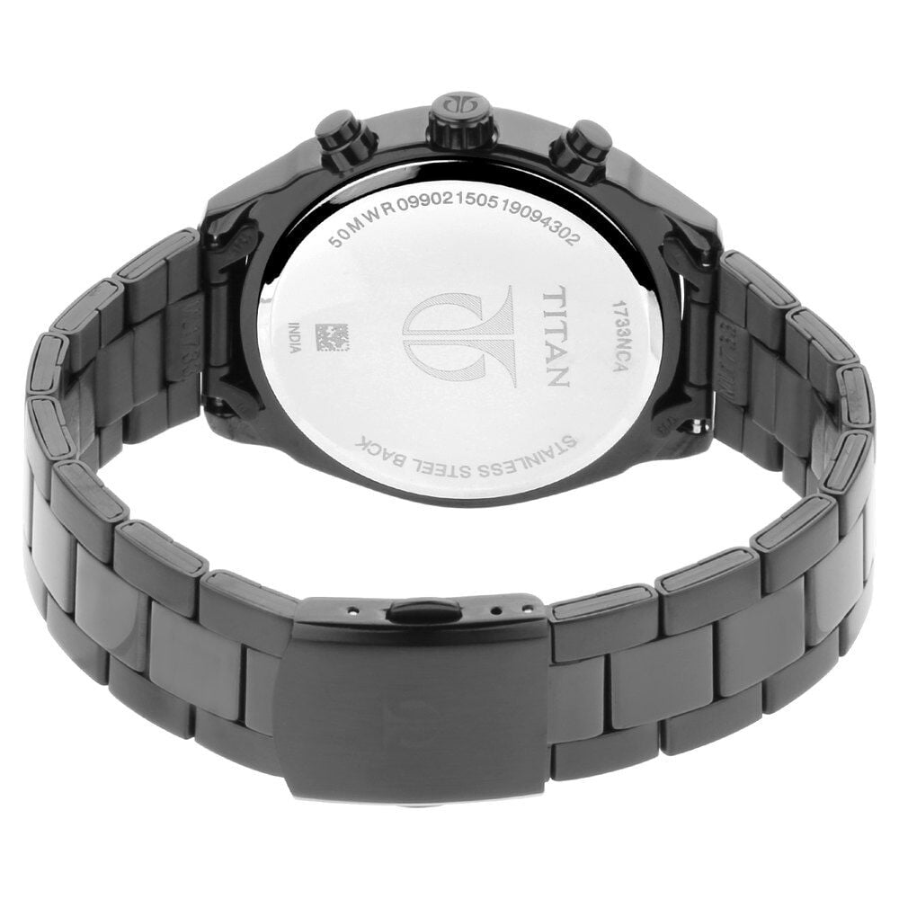 Titan Men's Metropolitan Luxe: Multifunction Mono black Dial with Two-Tone Stainless Steel Bracelet Watch