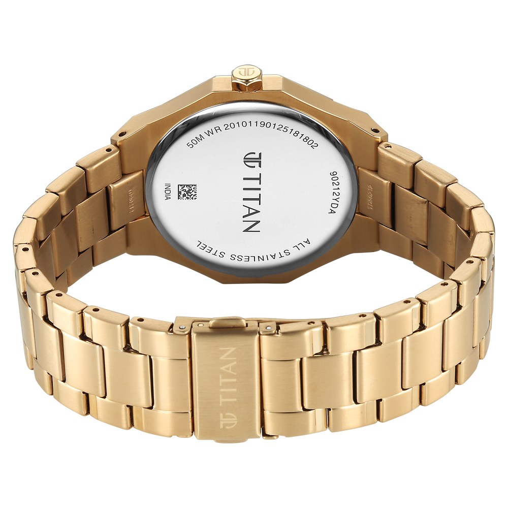 Titan Regalia Dodecagon Quartz Analog with Date Black Dial Golden Stainless Steel Strap Watch For Men