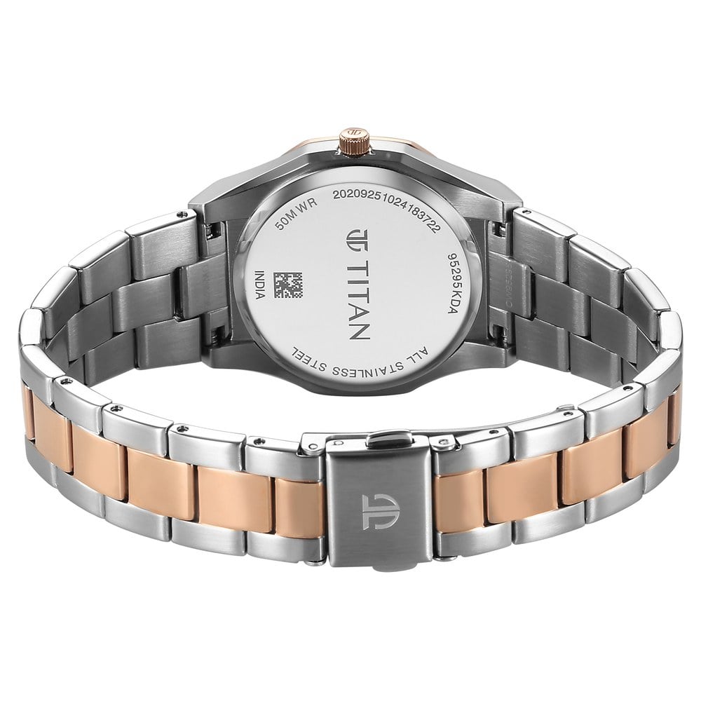 Titan Workday Wonders Quartz Analog with Date Pink Mother Of Pearl Dial Stainless Steel Strap Watch For Women
