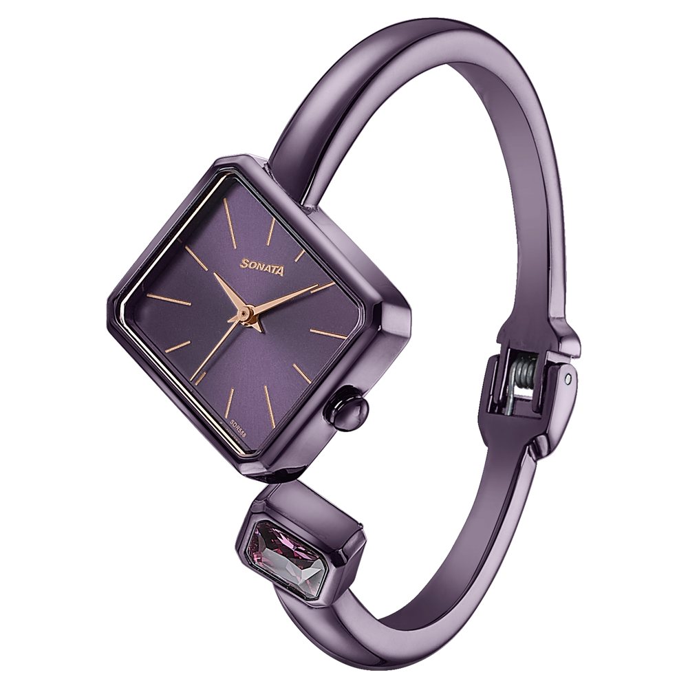 Sonata Wedding Edit Quartz Analog Purple Dial Metal Strap Watch For Women