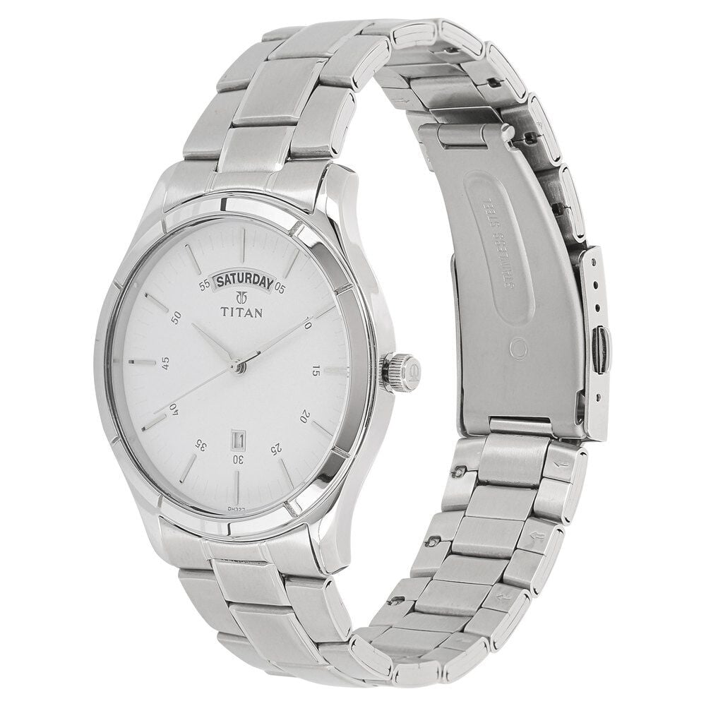 Titan Workwear White Dial Analog with Day and Date Stainless Steel Strap watch for Men