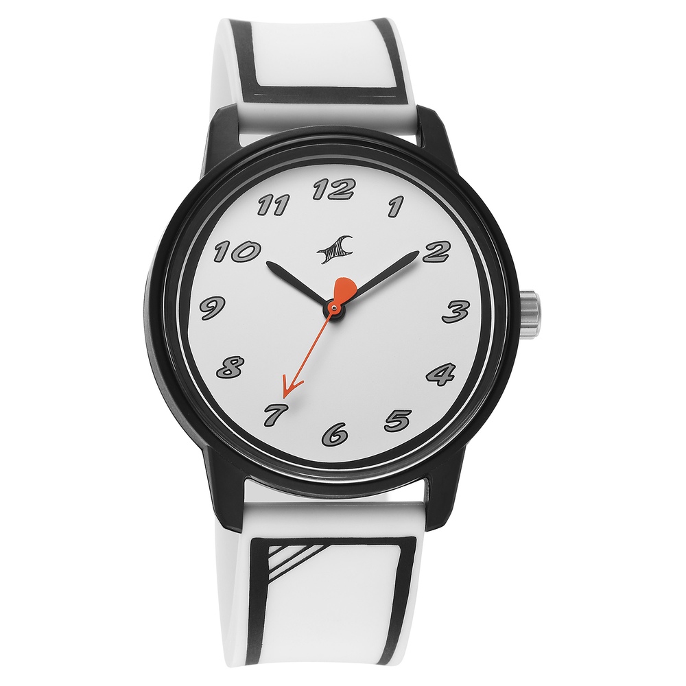 Fastrack Zine Quartz Analog White Dial White Silicone Strap Watch For Guys