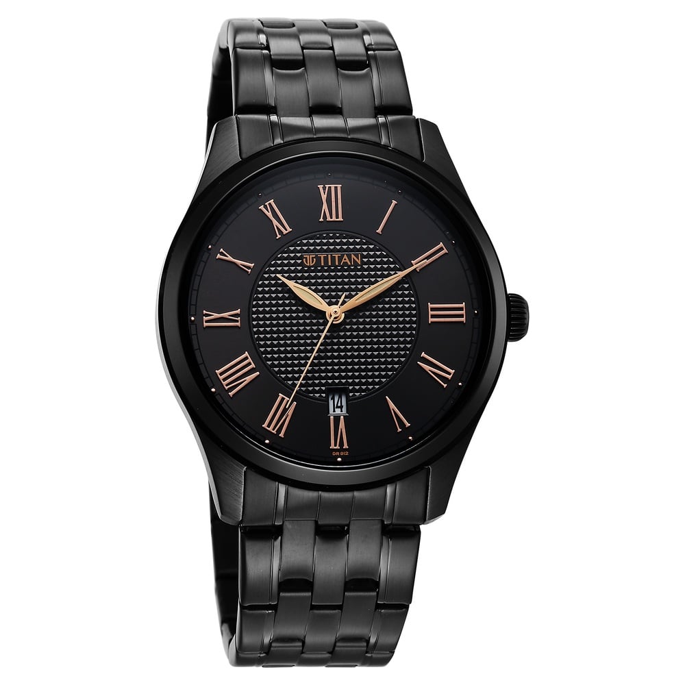 Titan Neo Roman Analog with Black Dial Black Stainless Steel Strap Watch for Men