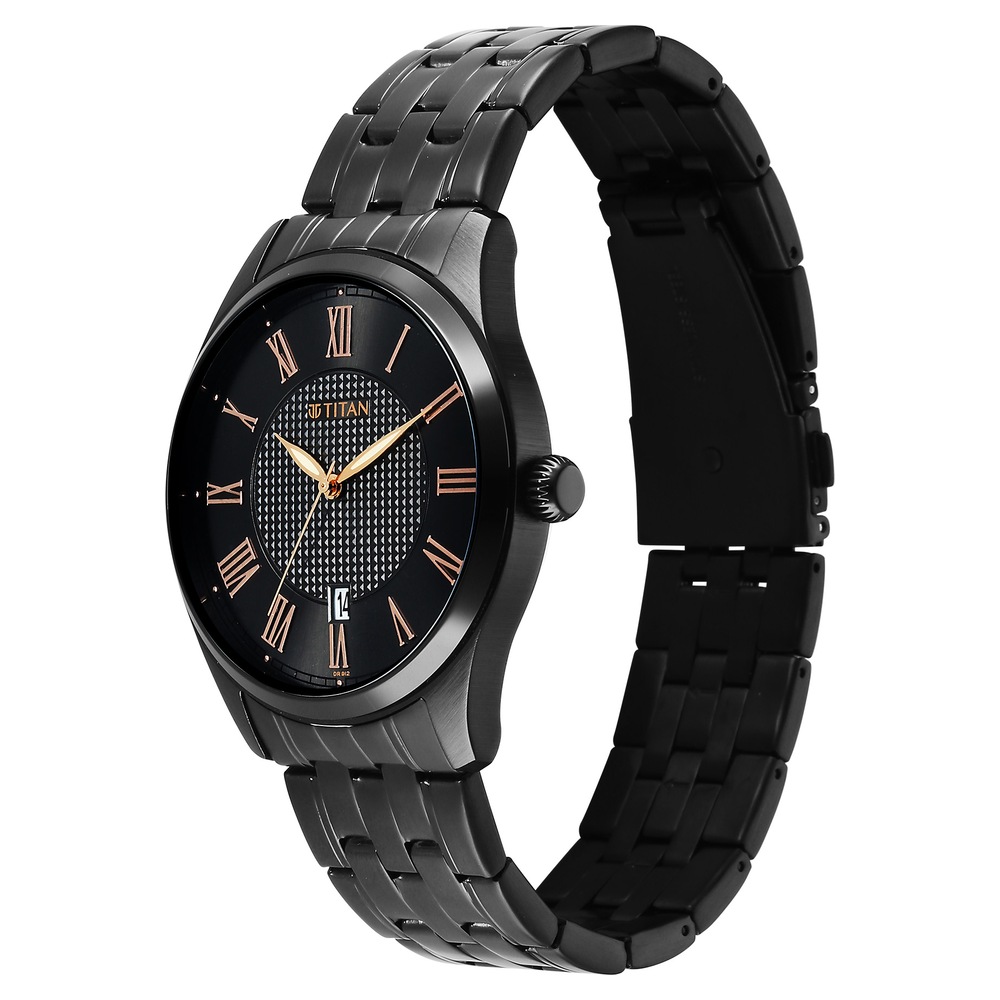 Titan Neo Roman Analog with Black Dial Black Stainless Steel Strap Watch for Men