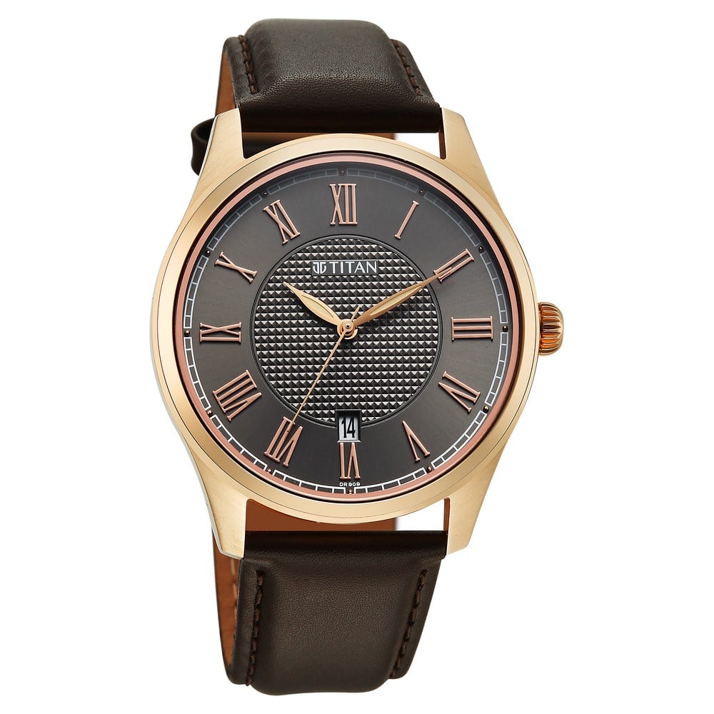 Titan Neo Roman Analog with Anthracite Dial Brown Leather Strap Watch for Men