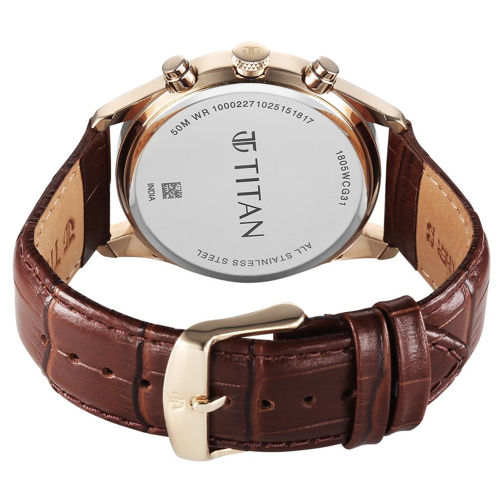Titan Classique Neo Splash Analog with Cream Dial Brown Leather Strap Watch for Men