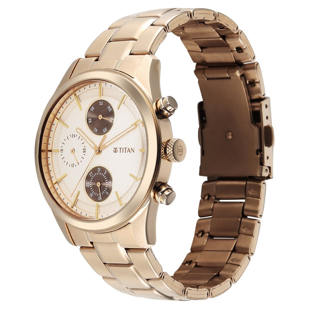 Titan Classique Neo Splash Analog with Cream Dial Carnation Gold Stainless Steel Strap Watch for Men
