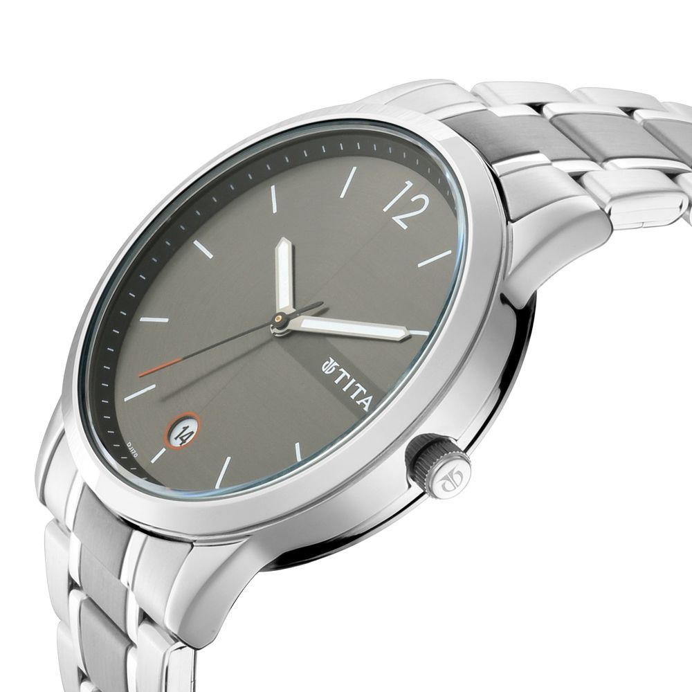 Titan Men's Timeless Style Watch: Refined Anthra Dial and Metal Strap