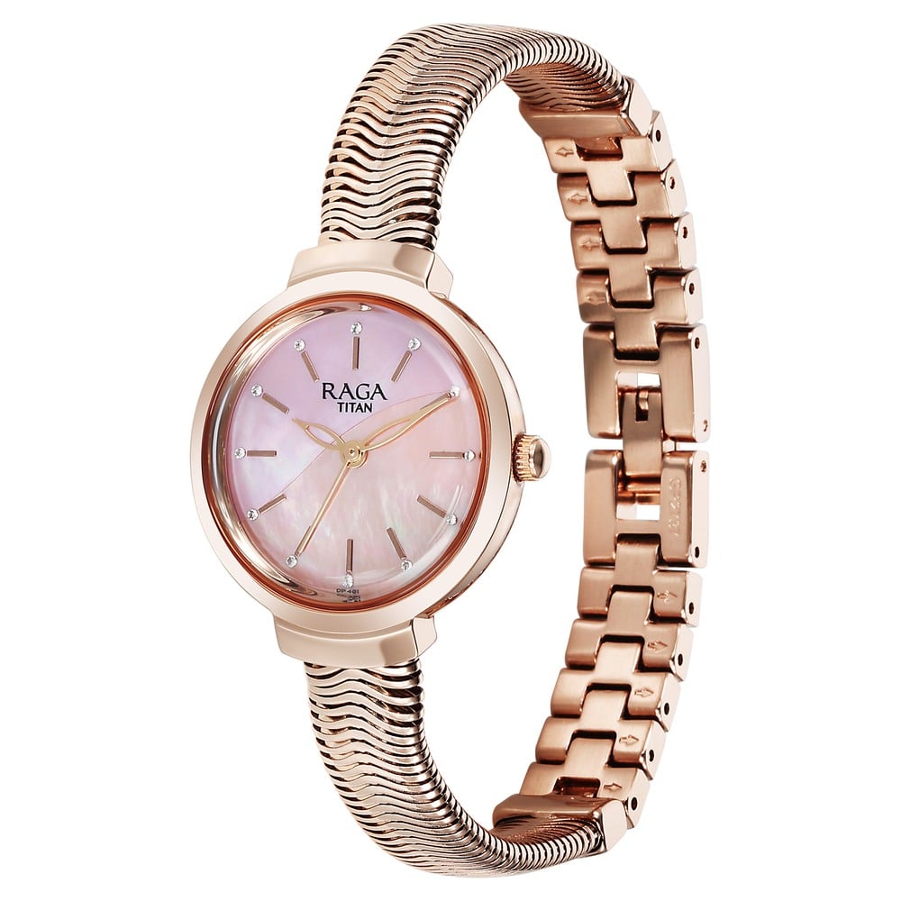 Titan Raga Viva Glam Quartz Analog Mother of Pearl Dial Stainless Steel Strap Watch For Women