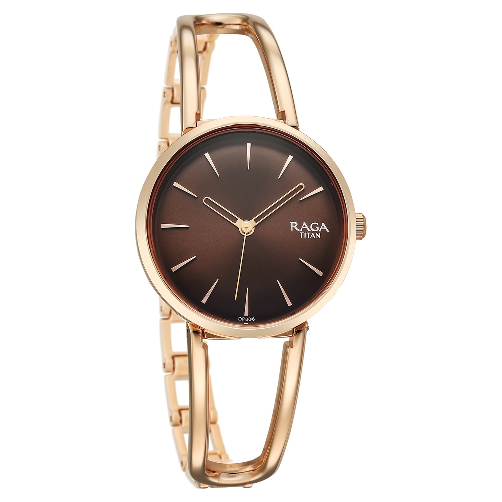 Titan Raga Afterglow Quartz Analog Brown Dial Rose Gold Metal Strap Watch For Women