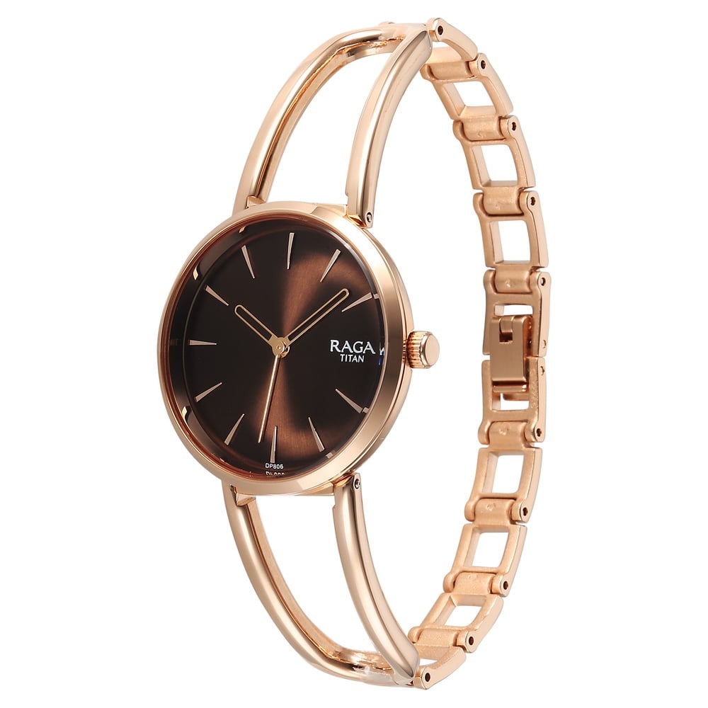 Titan Raga Afterglow Quartz Analog Brown Dial Rose Gold Metal Strap Watch For Women