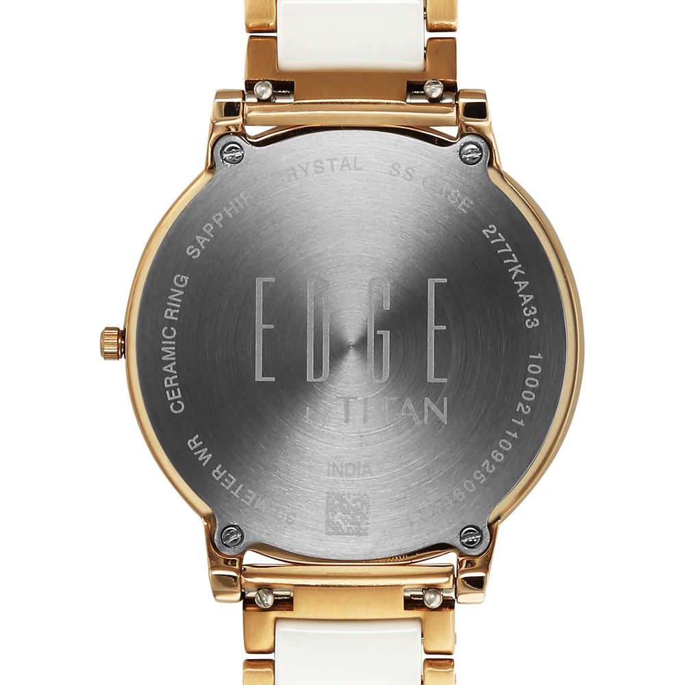 Titan Edge Melange Quartz Analog White Dial Pink Steel & Ceramic Strap Watch For Women