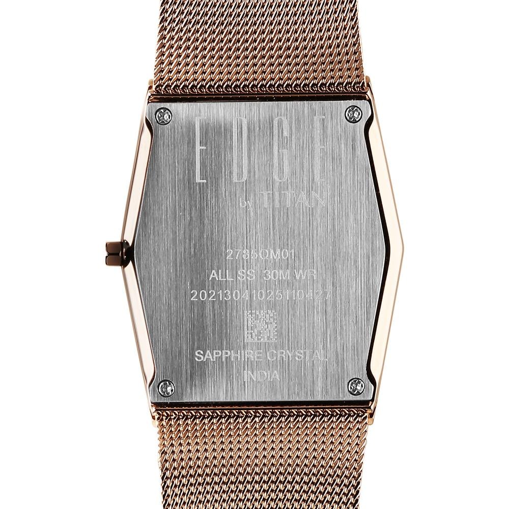 Titan Edge Whimsey Quartz Analog Brown Dial Golden Stainless Steel Strap Watch For Women