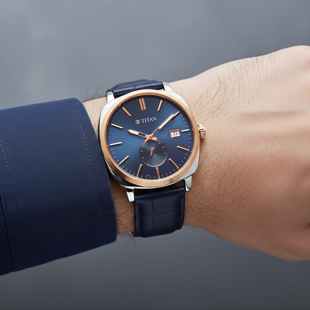 Titan Classique Suave Analog with Blue Dial Blue Leather Strap Watch for Men