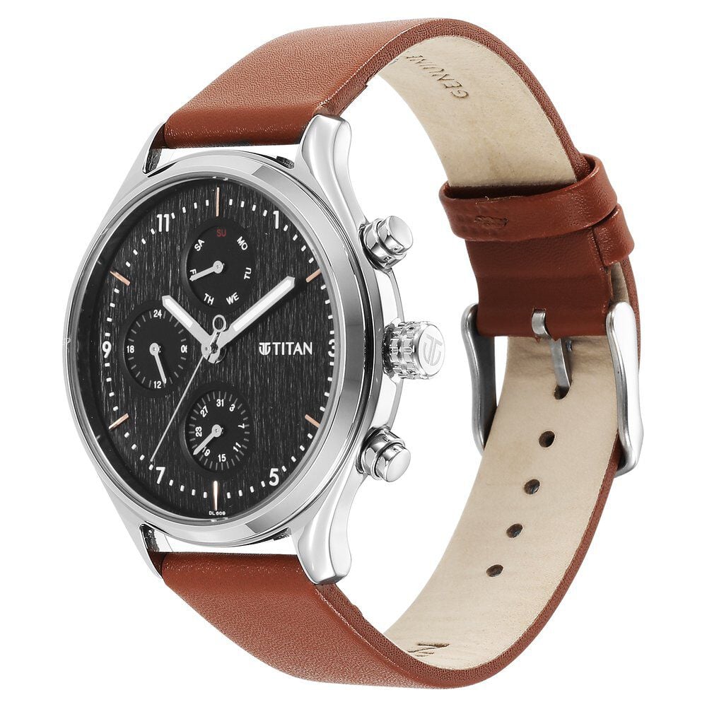 Titan Neo Black Dial Quartz Multifunction Leather Strap watch for Men