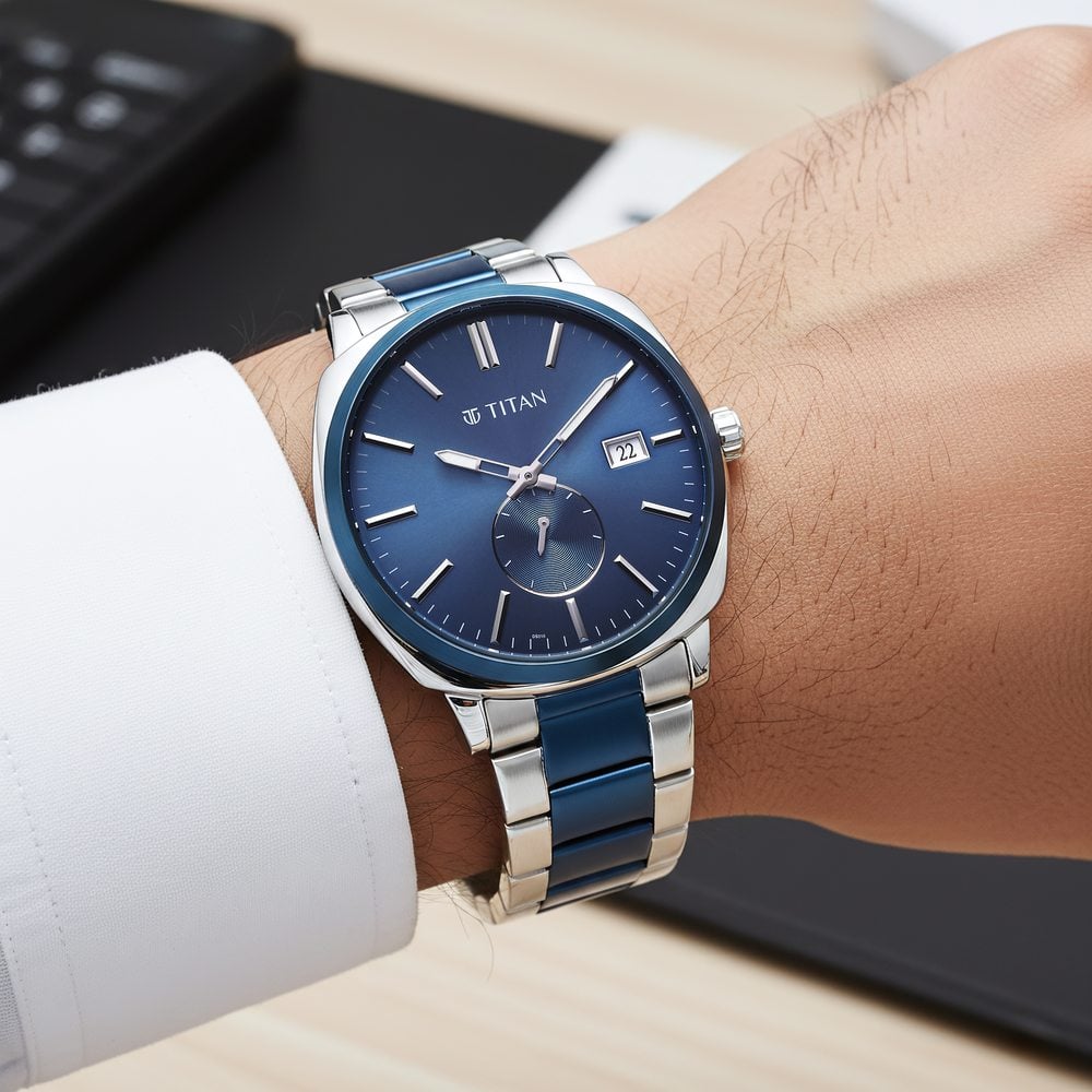 Titan Classique Suave Analog with Blue Dial Silver and Blue Stainless Steel Strap Watch for Men