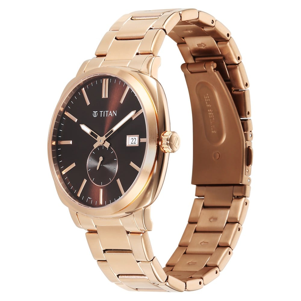 Titan Classique Suave Analog with Brown Dial Rose Gold Stainless Steel Strap Watch for Men