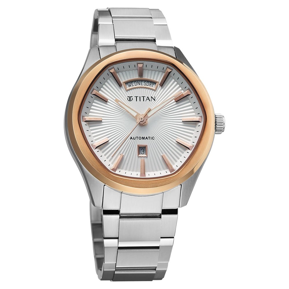 Titan Astral Concealed Automatic Analog with Silver White Dial Stainless Steel Strap Watch for Men