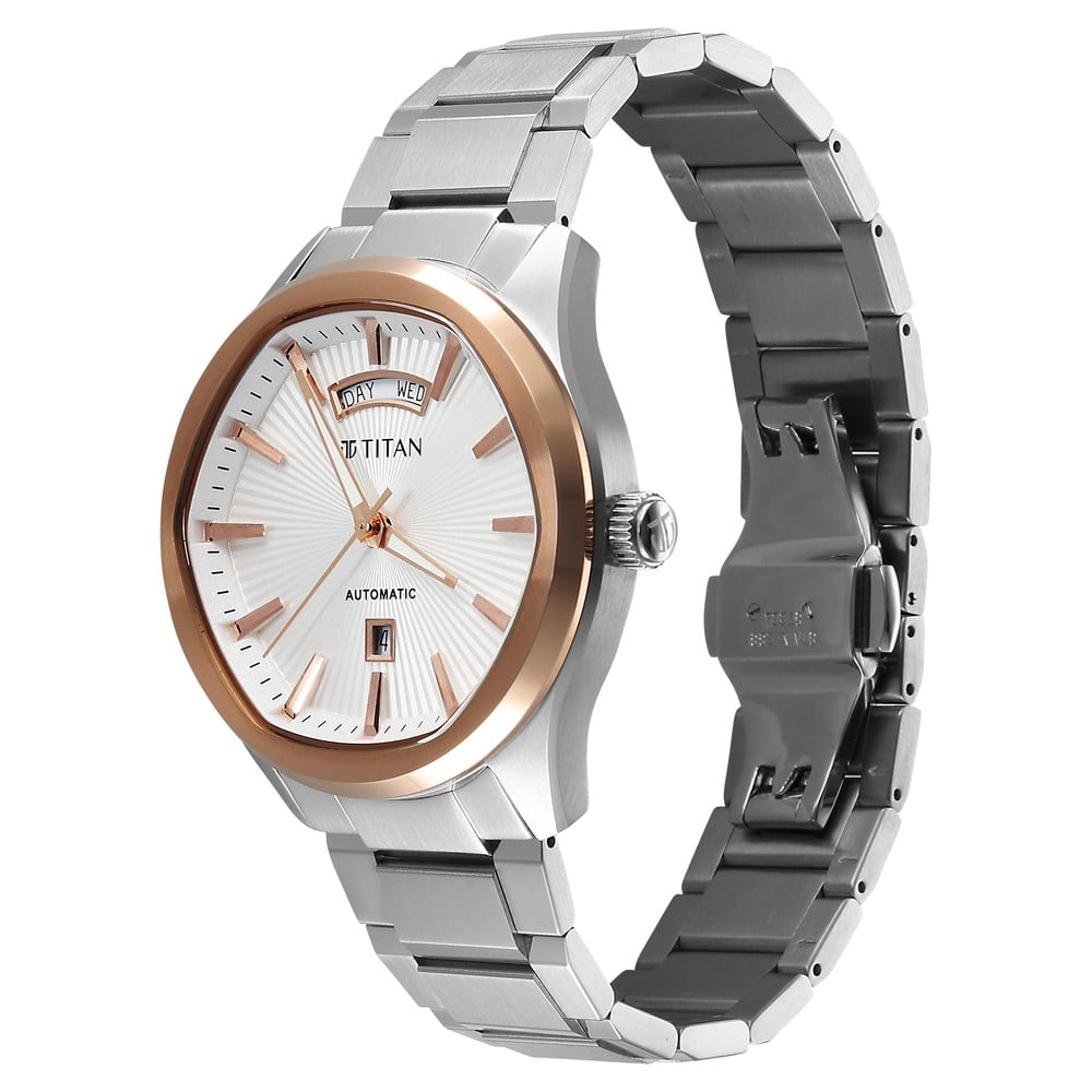 Titan Astral Concealed Automatic Analog with Silver White Dial Stainless Steel Strap Watch for Men