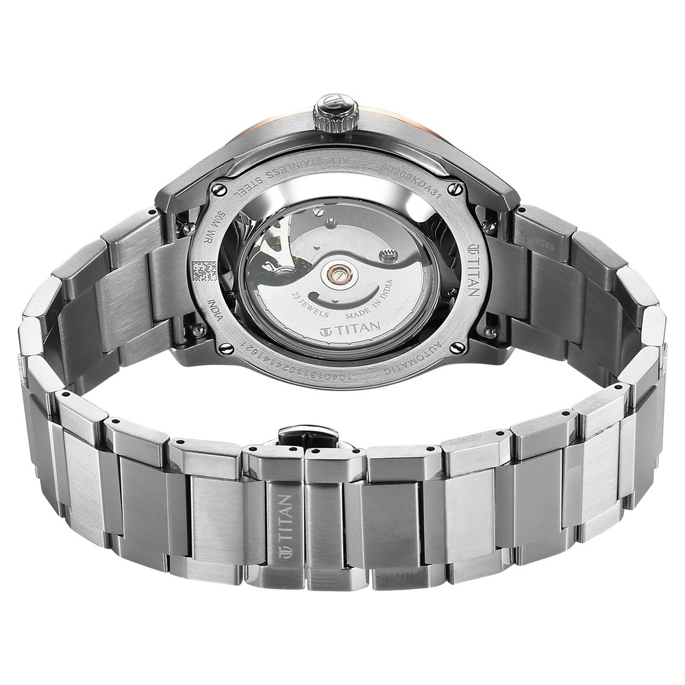 Titan Astral Concealed Automatic Analog with Silver White Dial Stainless Steel Strap Watch for Men