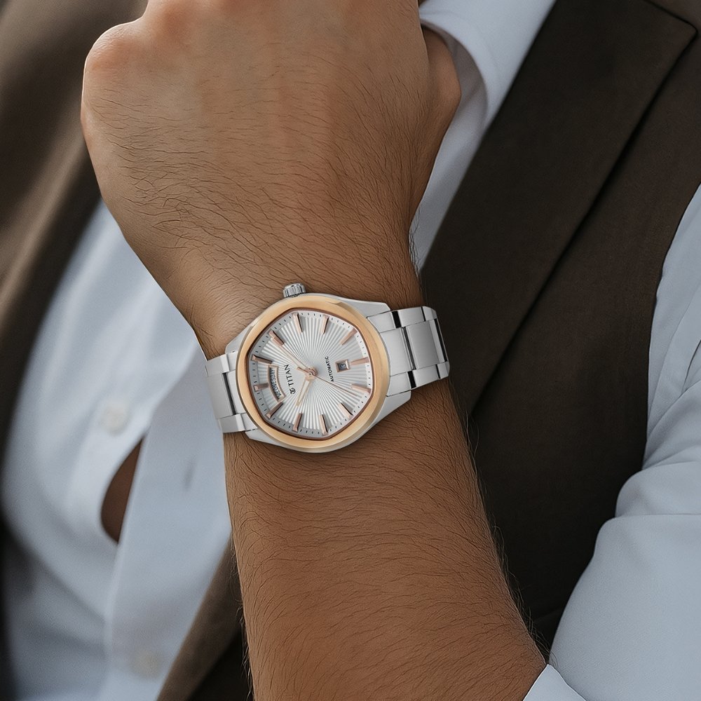 Titan Astral Concealed Automatic Analog with Silver White Dial Stainless Steel Strap Watch for Men