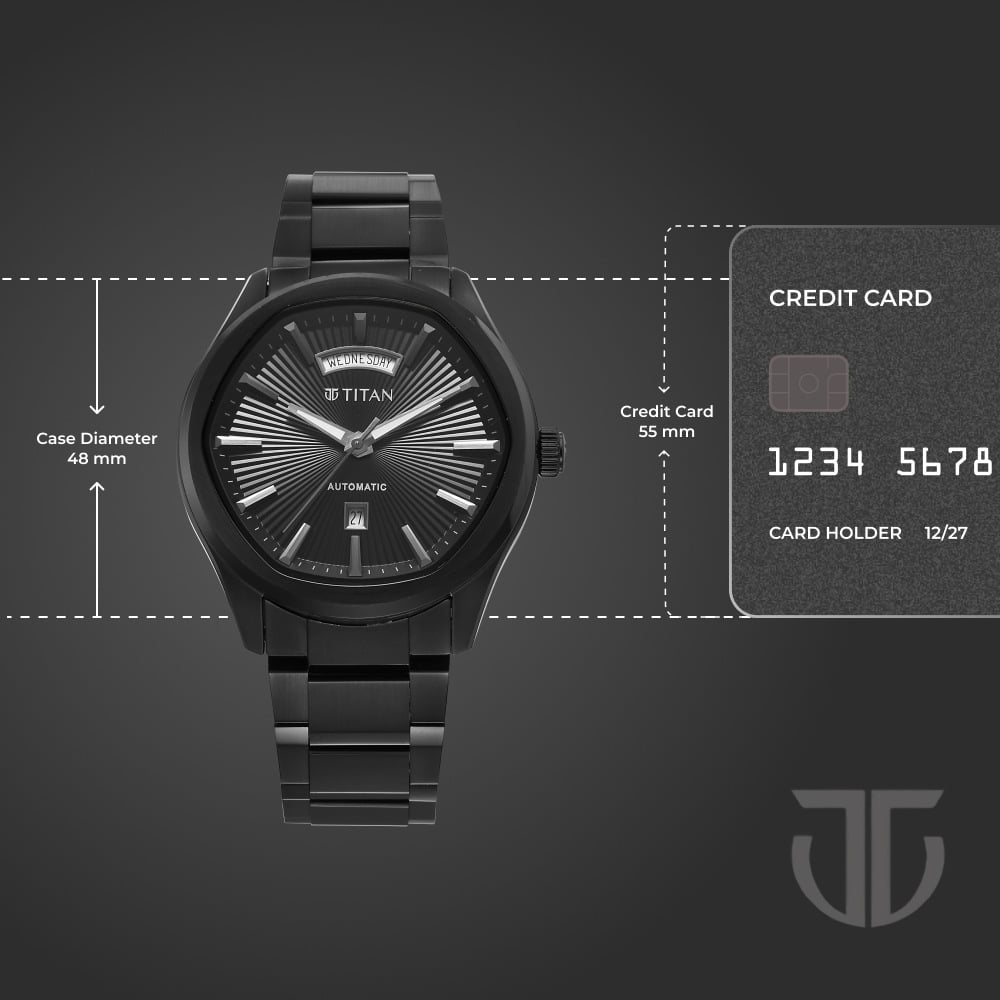 Titan Astral Concealed Automatic Analog with Black Dial Black Stainless Steel Strap Watch for Men
